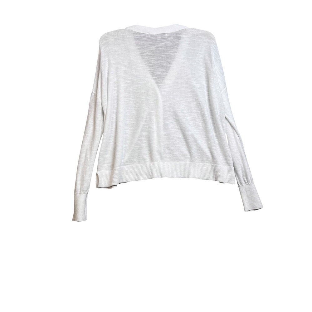 Loft White Ramie Rayon Blend V-Neck Button Front Cardigan M Coastal Grandma - Picture 5 of 7